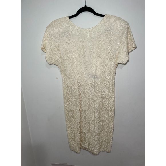 Vintage Lace Cocktail Dress Plunging V Back Union Tag -Late Edition Size 6 Ivory - Picture 1 of 6